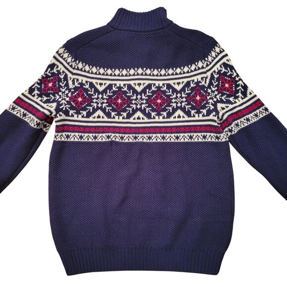 Izod Fair Isle Quarter Zip Sweater M Classic Fit Blue Red Holiday Pullover - Picture 5 of 9